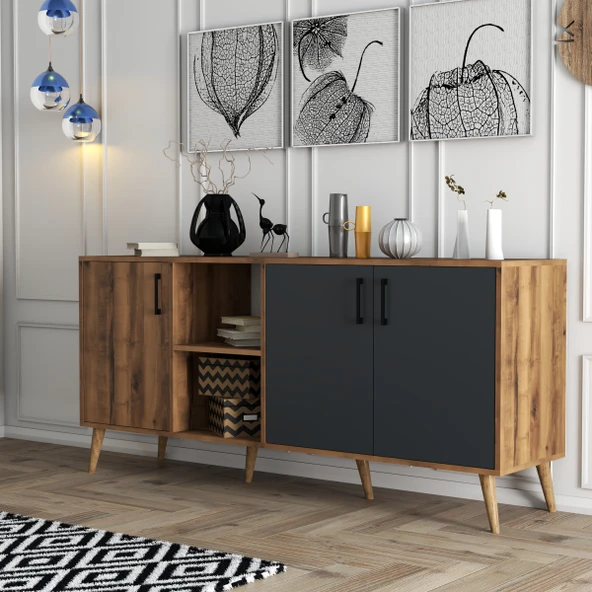 Mezza 1620 Exxen 180 Cm (AHŞAP AYAKLİ) Modern Konsol Hat Antrasit ürün görseli 1