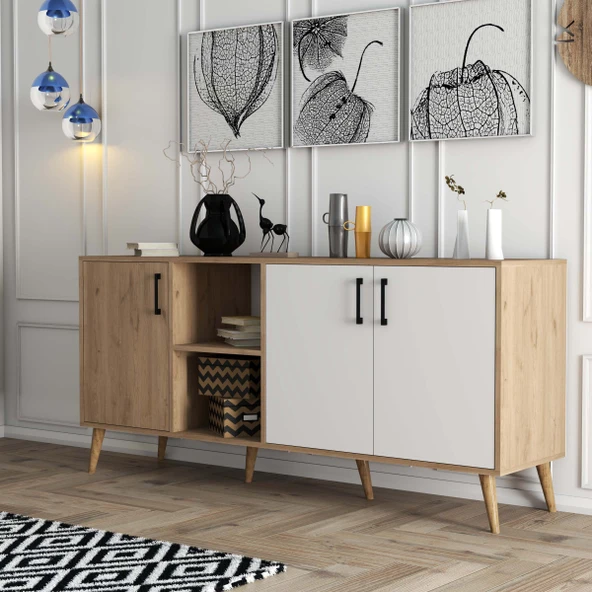 Mezza 1624 Exxen 180 Cm (AHŞAP AYAKLİ) Modern Konsol Sepet Beyaz ürün görseli 1