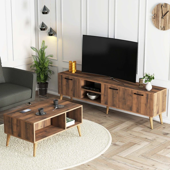 Mezza SET 1583-2072 EXXEN 180 CM TV ÜNİTESİ + EXXEN ORTA SEHPA - HAT RENGİ ürün görseli 1