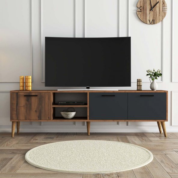 Mezza 1581 Exxen 180 Cm (AHŞAP AYAKLI) Tv Ünitesi Hat - Antrasit ürün görseli 1