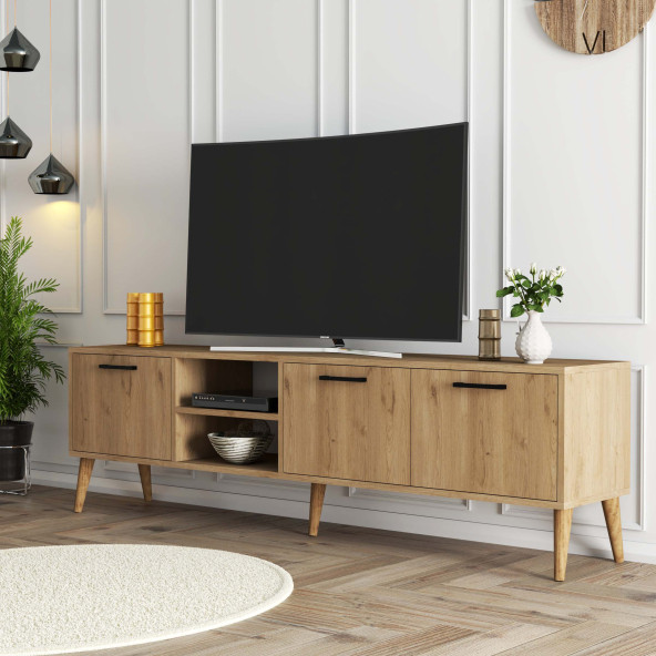 Mezza 1587 Exxen 180 Cm (AHŞAP AYAKLI) Tv Ünitesi Sepet Rengi ürün görseli 1