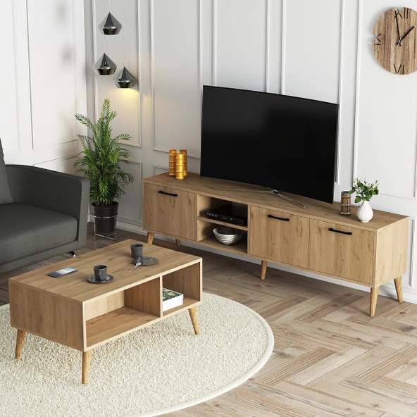 Mezza SET 1587-2076 EXXEN 180 CM TV ÜNİTESİ + EXXEN ORTA SEHPA - SEPET RENGİ ürün görseli 1