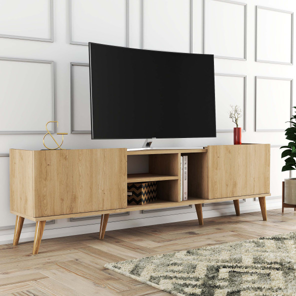 Mezza 1350 Lotus 180 Cm (AHŞAP AYAKLI) Tv Ünitesi Sepet Rengi ürün görseli 1