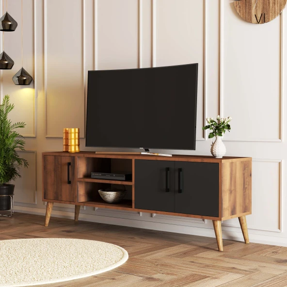 Mezza 1580 Exxen 150 Cm (AHŞAP AYAKLI) Tv Ünitesi Hat-Antrasit ürün görseli 1