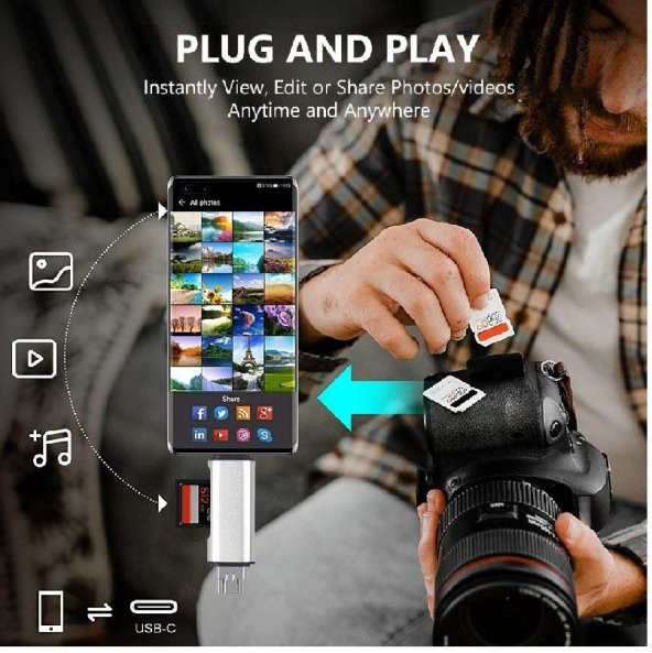 Type C Usb Kart Okuyucu Micro Sd Card Reader Çevirici Dönüştürücü Adaptör - Resim 6