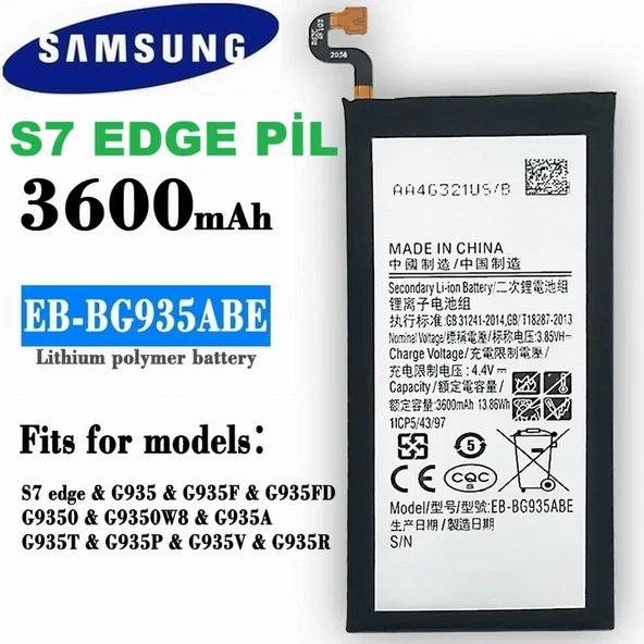Day Samsung Galaxy S7 EDGE EB-BG935ABE 3600mAh Pil Batarya Orijinal Uzun Ömürlü Yüksek Kapasite CEPTELB003915 ürün görseli 1