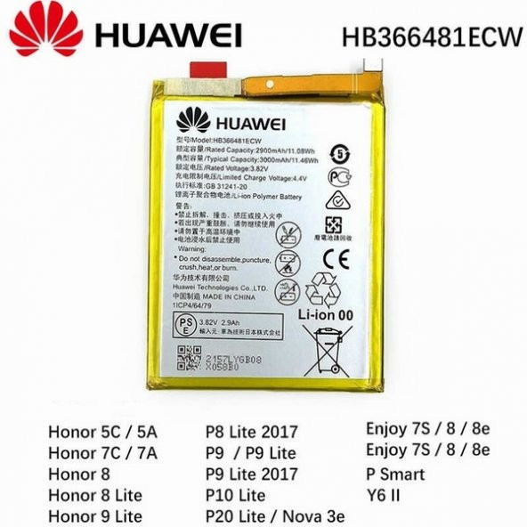Day Huawei Honor 8 HB366481ECW 3000 mAh Batarya Pil Orijinal Uzun Ömürlü Yüksek Kapasite CEPTELB008447 ürün görseli 1