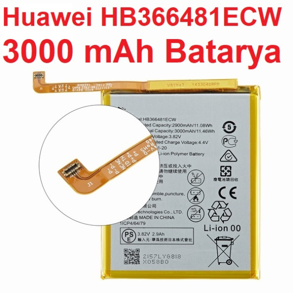 Day Huawei Honor P8 Lite 2017 HB366481ECW 3000 mAh Batarya Pil Orijinal Uzun Ömürlü Yüksek Kapasite CEPTELB008996 ürün görseli 1