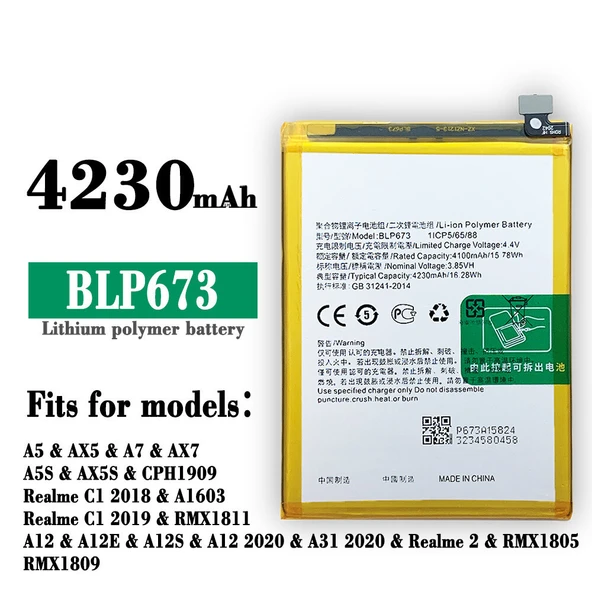 BLP673 Battery For OPPO A5 AX5 A5S AX5S A7 AX7 A1603 Realme C1 A12 A12E A12S A31 CEPTELB010330 ürün görseli 1