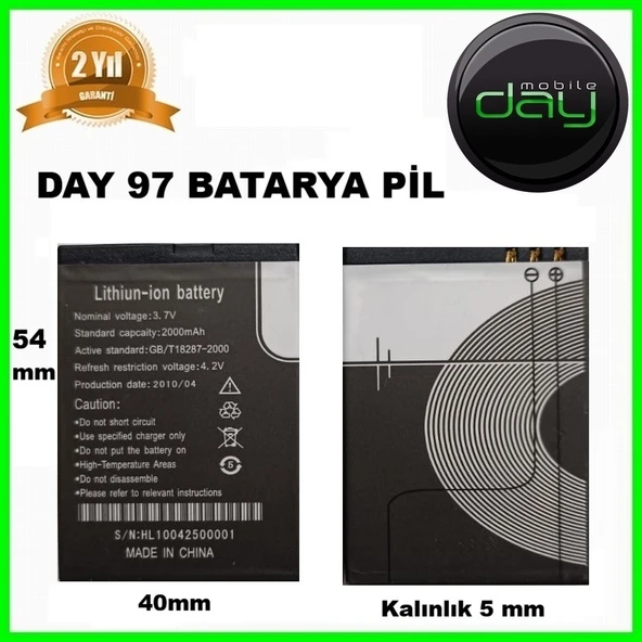 Day Mobile 2000 mAh Day 97 Batarya Pil battery (GB/T1887-2000) 4.2v SN:HL10042500001 CEPTELB017889 ürün görseli 1