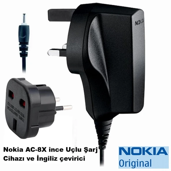 Nokia AC-8X ince Uçlu Şarj Cihazı ve İngiliz Çevirici Adaptör CEPTELB018429 ürün görseli 1