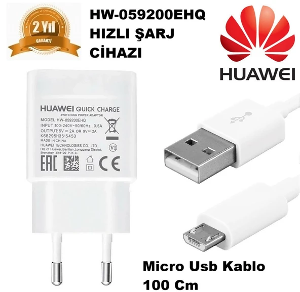 3.0 Qualcomm Huawei HW-059200EHQ Şarj Aleti + Micro Usb Kablo %100 Orjinal 18W 9.0V 2 Amper CEPTELB018948 ürün görseli 1