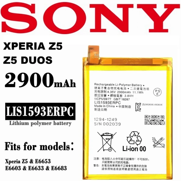 Sony Xperia Z5 - Z5 DUOS bATARYA Pil Polymer pil LIS1593ERPC 2900mAh 3.8V CEPTELB019454 ürün görseli 1