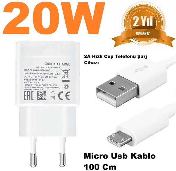20W 2A Micro USB Tüm Cep Telefonlarını Hızlı Şarj Eder (2 YIL İTHALATÇI GARANTİLİ) CEPTELB020418 ürün görseli 1