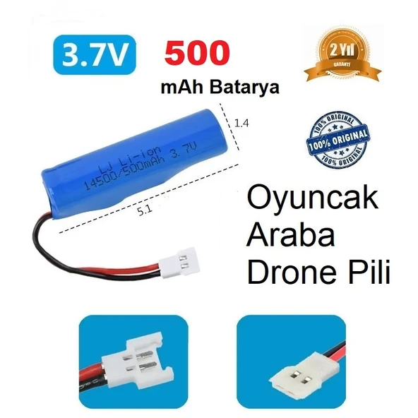 Beyaz Soket Drone Pili Oyuncak Araba Pili 14500 500 mAh Li-on 3.7V CEPTELB020874 ürün görseli 1