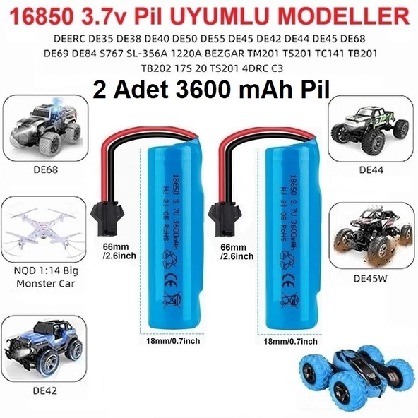 2 ADET Siyah Soketli Oyuncak Araba Pili 3600 mAh 3.7V 18650 Li-Ion 18Mm X 66Mm CEPTELB021570 ürün görseli 1