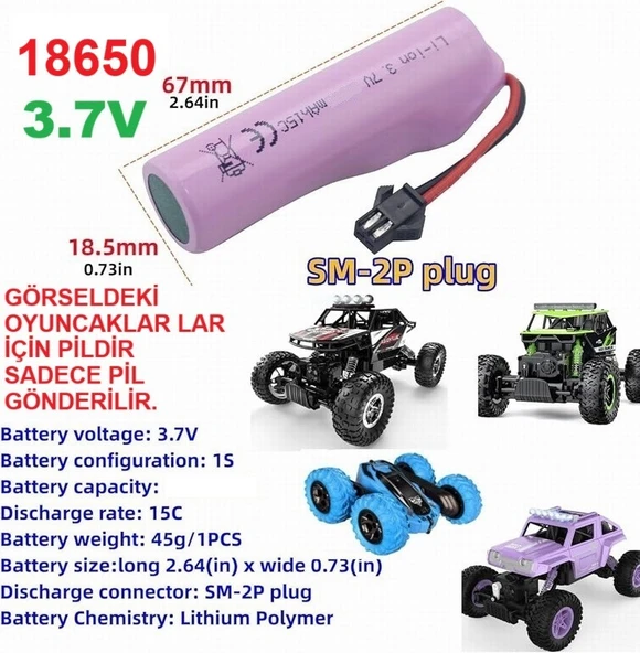 Siyah Soketli Oyuncak Araba Pili 5000 mAh 3.7V 18650 Li-Ion 18Mm X 66Mm (KARGO BEDAVA ) CEPTELB021614 ürün görseli 1