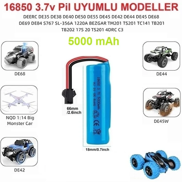 Siyah Soketli Oyuncak Araba Pili 5000 mAh 3.7V 18650 Li-Ion 18Mm X 66Mm (KARGO BEDAVA ) CEPTELB021662 ürün görseli 1