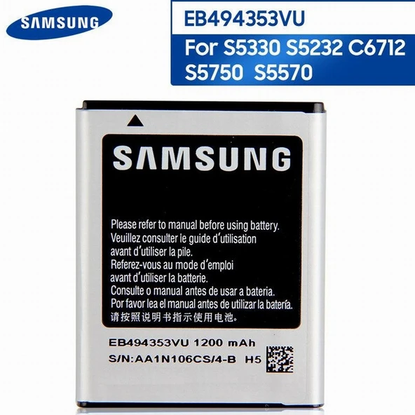 EB494353VU EB494353VA Samsung S5330 S5232 C6712 S5750 GT-S5570 i559 S5570 GT-S5282 Pil 1200 mAh CEPTELB022613 ürün görseli 1