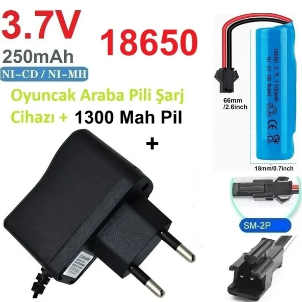 Day Oyuncak Araba Pili Şarj Cihazı + 1 ADET 1300 mAh 3.7V 18650 Li-Ion Pil CEPTELB024096 ürün görseli 1