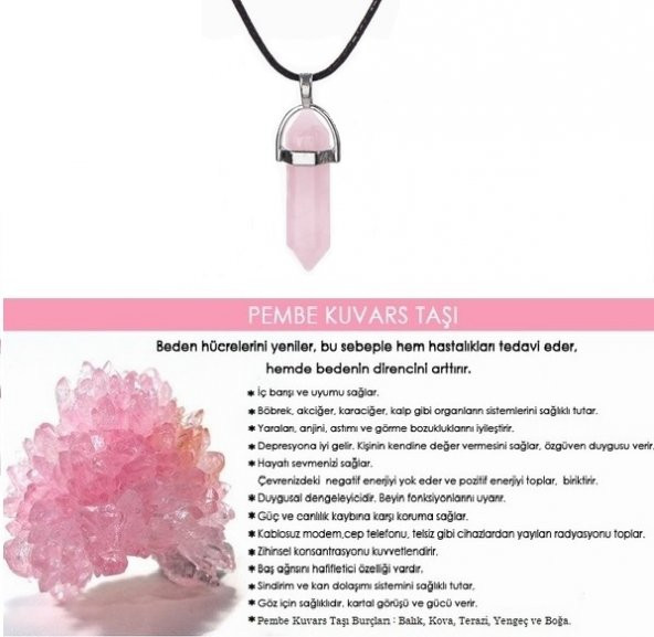Çivi Kolye ucu Kuvars Pembe Doğal Aşk Taşı Çivi Kolye ucu Erkek& Kadın Kolye (Hediye Kutulu) KOLYECI000037 ürün görseli 1