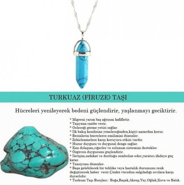 Day TURKUAZ (Firuze) TAŞI Erkek Kadın Uniex KOLYE ÇİVİ ŞEKLİNDE DOĞALTAŞ KOLYE (Hediye Kutulu) KOLYECI000120 ürün görseli 1