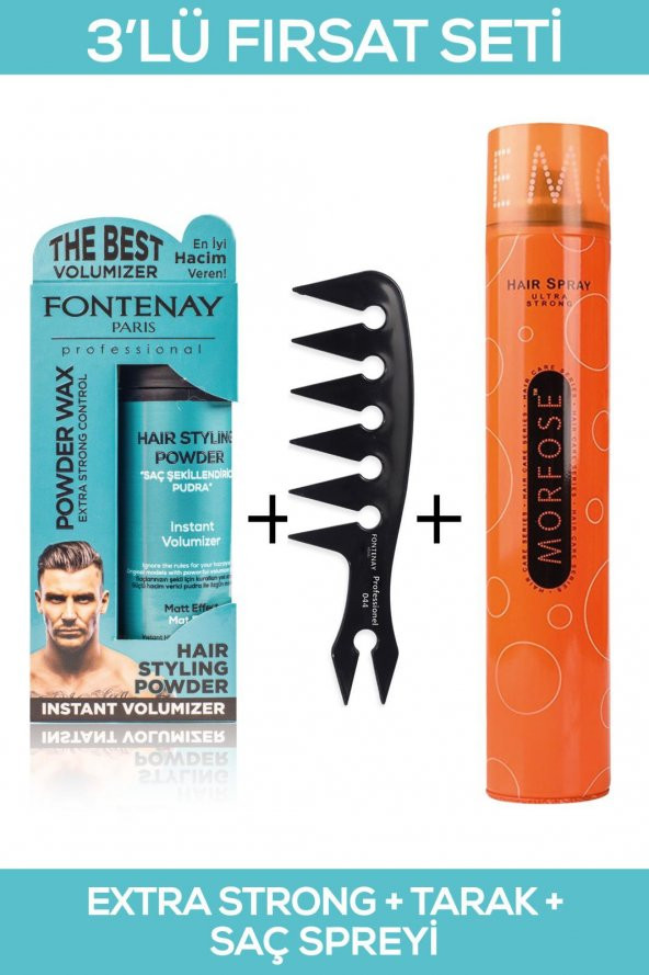 Fontenay Saç Şekillendirici Pudra Toz Wax Matt Effect + Şekil Tarağı + Saç Spreyi 3lü Set ürün görseli 1
