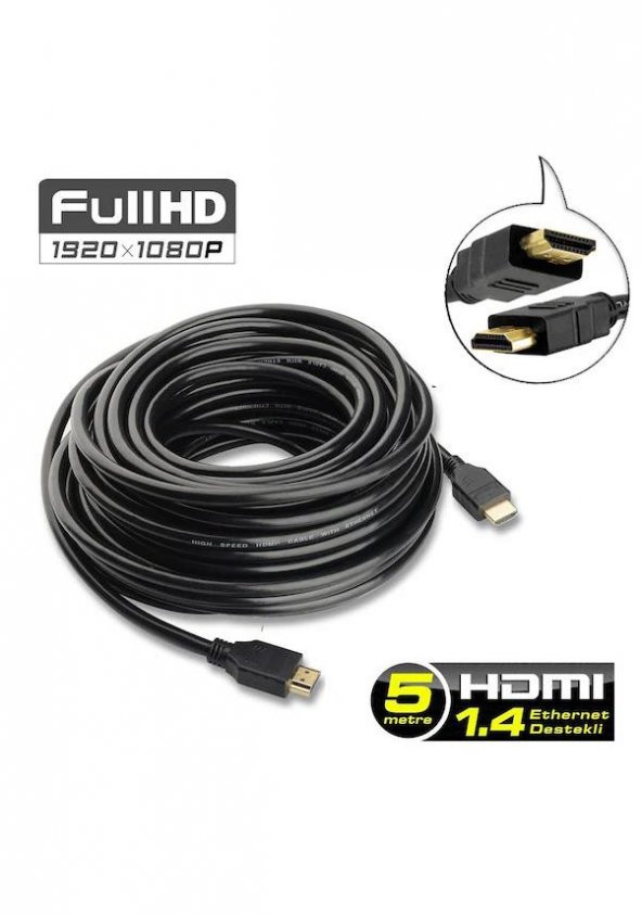 5M Metre Hdmi - Hdmi Kablo Altın Uçlu 3D V1.4B Full Hd ürün görseli 1
