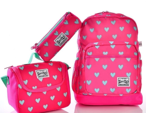 Coral High 23113 Kalp Desenli 3'lü Okul Çantası Seti ürün görseli 1