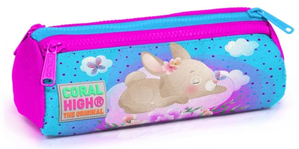 Coral High Mavi Pembe Tavşan Üç Bölmeli Kalem Çantası - Kız Çocuk ürün görseli 1