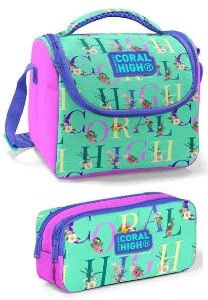Coral High Mor Pembe Su Yeşili Kız Çocuk Beslenme Çantası Seti ürün görseli 1