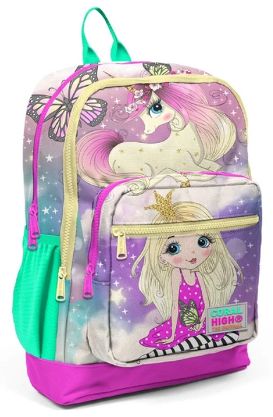 Coral High Yeşil Pembe Unicorn ve Prenses İlkokul ve Günlük Sırt Çantası - Kız Çocuk - USB Soketli ürün görseli 1