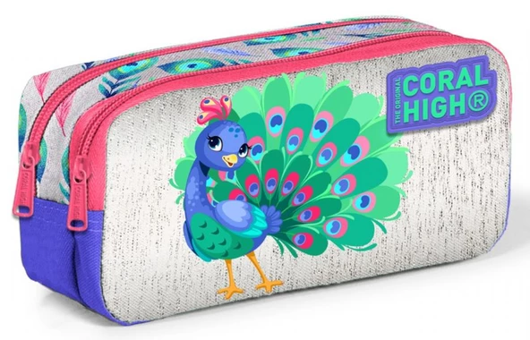 Coral High İki Bölmeli Kız Çocuk Yeşil Tavuskuşu Kalem Çantası Kalemlik ürün görseli 1