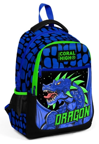 Coral High Üç Gözlü Erkek Çocuk İlk ve Orta Okul Çantası - Lacivert Yeşil Dragon ürün görseli 1