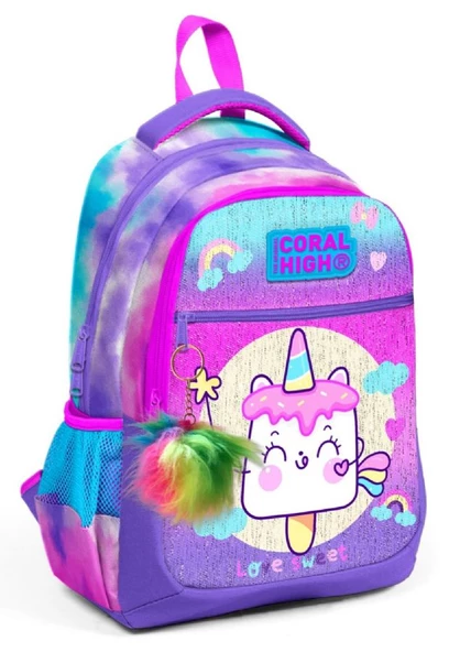 Coral High Üç Gözlü Kız Çocuk İlk ve Orta Okul Çantası - Pembe Unicorn Dondurma ürün görseli 1