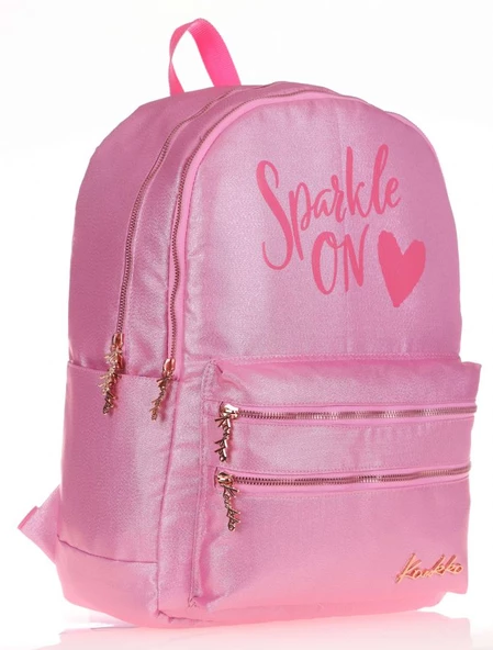 Kaukko Sparkle Pembe Okul Sırt Çantası - Simli Kumaş - Ortaokul Lise Günlük ürün görseli 1