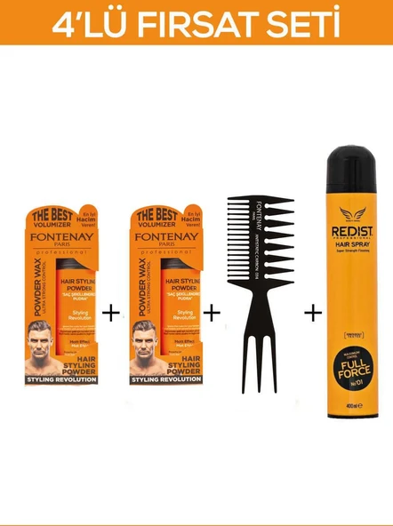 Fontenay Saç Şekillendirici Pudra Toz Wax Ultra Strong +Şekil Tarak'ı  2+Saç Spreyi 2 400ML 4'lü Set ürün görseli 1