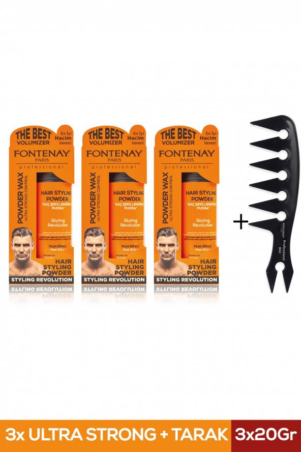 Fontenay Saç Şekillendirici Pudra Toz Wax Ultra Strong Turuncu 20gr X3 + Geniş Aralıklı Wax Tarağı 4lü Set ürün görseli 1