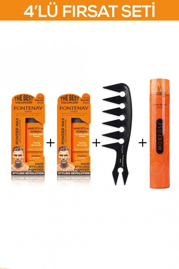 Fontenay Saç Şekillendirici Pudra Toz Wax Ultra Strong + Şekil Tarakı + Saç Spreyi 400ml 4lü Se ürün görseli 1