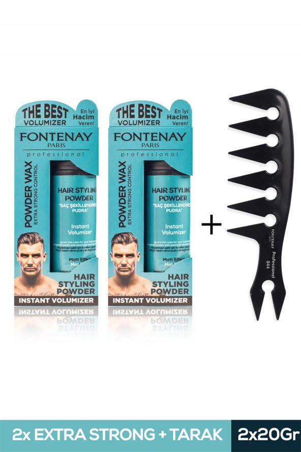 Fontenay Saç Şekillendirici Pudra Toz Wax Mat Effect Mavı 20gr X2 + Geniş Aralıklı Wax Tarağı 3Lü Set ürün görseli 1