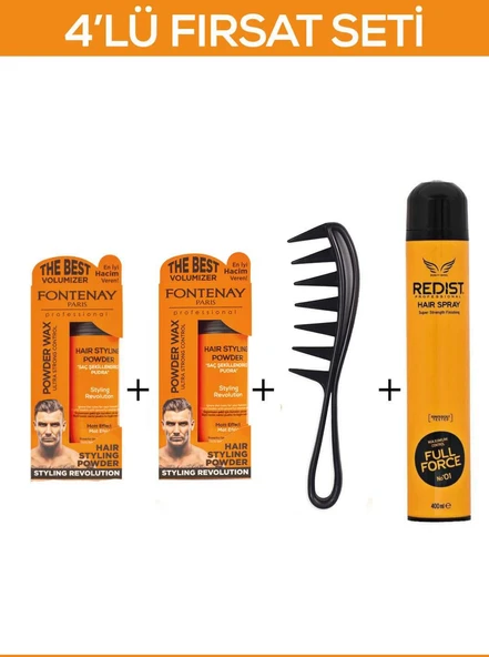 Fontenay Saç Şekillendirici Pudra Toz Wax Ultra Strong + Şekil Tarak'ı + Saç Spreyi 2 400ML 4'lü Set ürün görseli 1