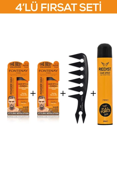 Fontenay Saç Şekillendirici Pudra Toz Wax Ultra Strong + Şekil Tarak'ı + Saç Spreyi 400ml 2 4'lü Set ürün görseli 1