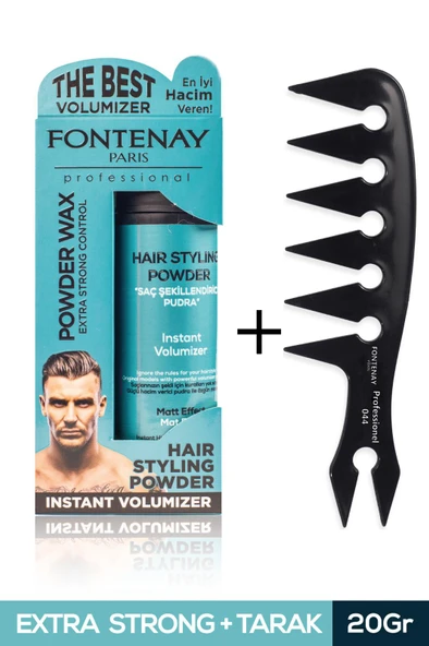 Fontenay Saç Şekillendirici Pudra Toz Wax Mat Effect Mavı 20gr + Geniş Aralıklı Wax Tarağı 2'li Set ürün görseli 1