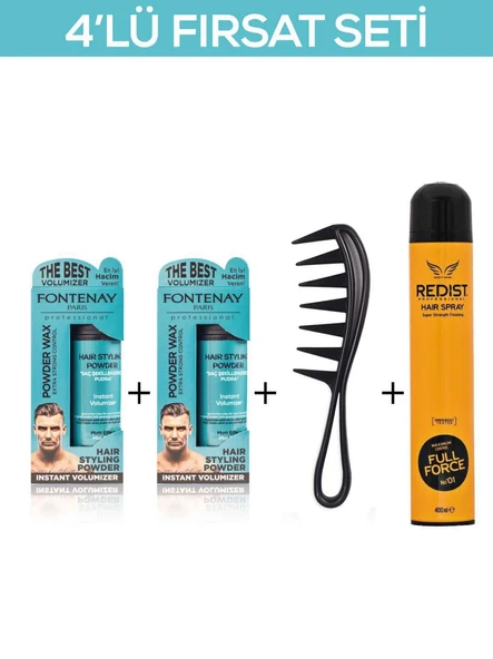 Fontenay Saç Şekillendirici Pudra Toz Wax  Matt Effect Mavi X2 +Şekil Tarağı+Saç Spreyi 2 400ml 4'lü ürün görseli 1