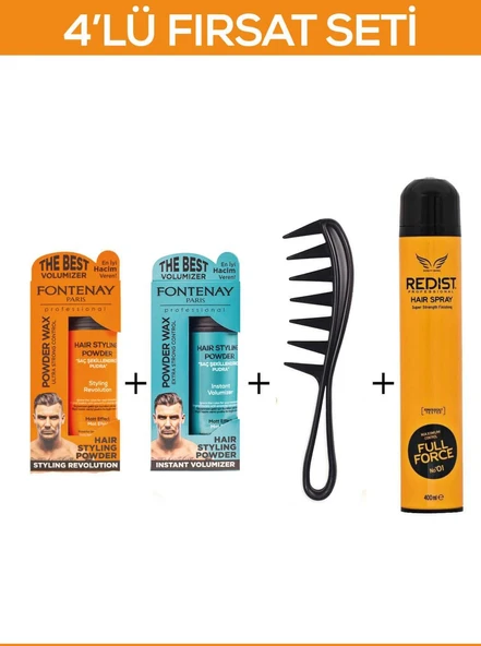 Fontenay Saç Şekillendirici Pudra Toz Wax Mat Effect Ve Ultra Strong 20gr + Şekil Tarak'ı  + Saç Spreyi 2 400ML 4'lü Set ürün görseli 1