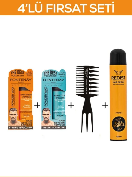 Fontenay Saç Şekillendirici Pudra Toz Wax Mat Effect Ve Ultra Strong 20gr + Şekil Tarak'ı 2 + Saç Spreyi 2 400ML 4'lü Set ürün görseli 1