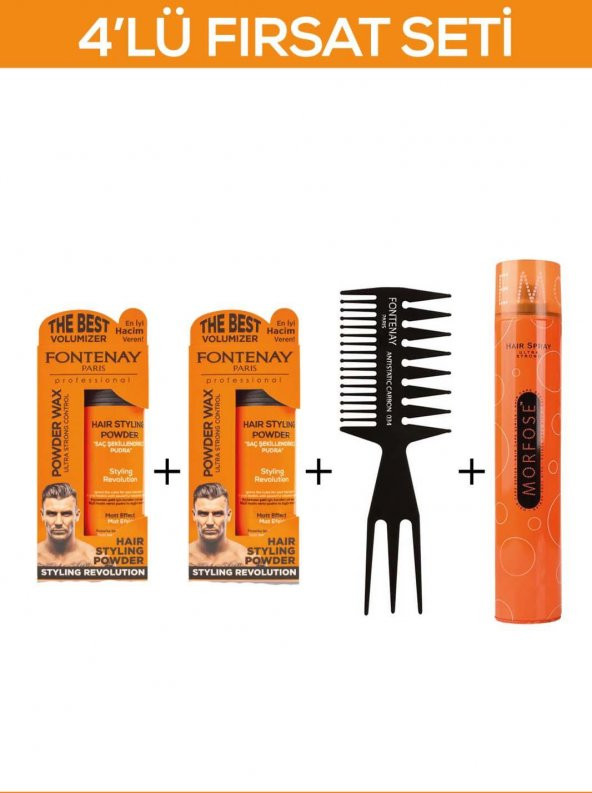 Fontenay Saç Şekillendirici Pudra Toz Wax Ultra Strong + Şekil Tarakı 2 + Saç Spreyi  400ML 4lü Set ürün görseli 1