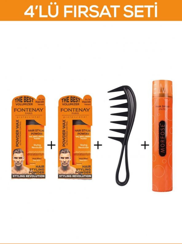 Fontenay Saç Şekillendirici Pudra Toz Wax Ultra Strong + Şekil Tarakı  + Saç Spreyi  400ML 4lü Set ürün görseli 1