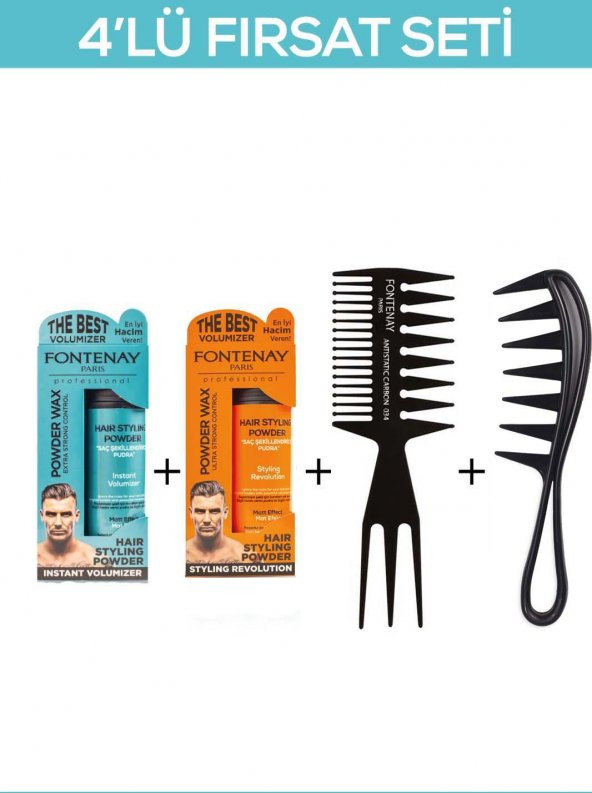 Fontenay Saç Şekillendirici Pudra Toz Wax Mat Effect Ve Ultra Strong + Şekil Tarakı X2 4Lü Set ürün görseli 1