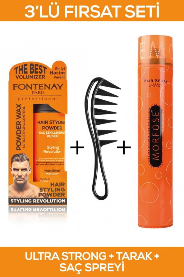 Fontenay Saç Şekillendirici Pudra Toz Wax Ultra Strong Turuncu + Şekil Tarağı + Saç Spreyi 400ML 3lü Set ürün görseli 1